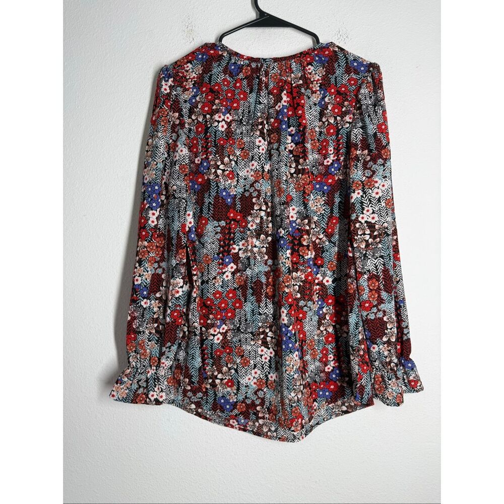 Luxury Boutique Floral Print Tie Neck Long Sleeve Boho Blouse Size M - Picture 5 of 9